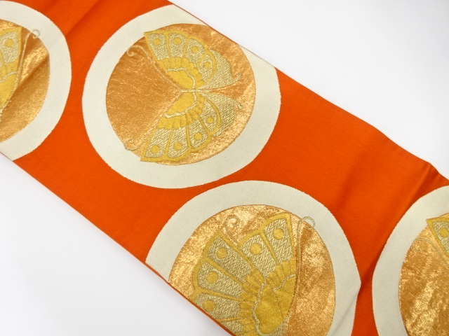 JAPANESE KIMONO / ANTIQUE FUKURO OBI / SILK / WOVEN BUTTERFLY ROUNDEL